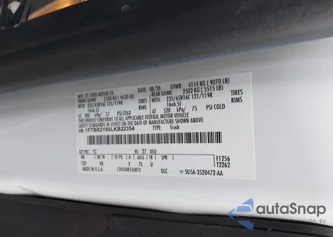 2020 Ford Transit-250 из США, поврежденный, VIN 1FTBR2Y80LKB22354